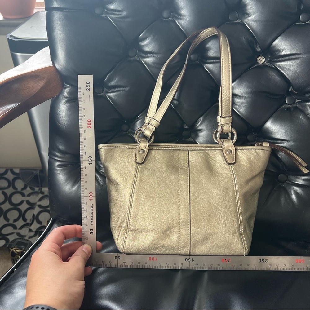 Vintage Coach Leah Metalic Gold Leather Mini Tote - Picture 9 of 11
